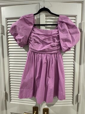 DO+BE Lilac Cotton Rusched Top w/ Balloon Sleeves Dress